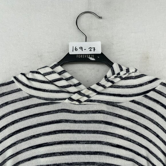 A New Day Sweater Womens Sz L White Striped Hooded Drop Shoulder Sleeve Pullover - Picture 12 of 12